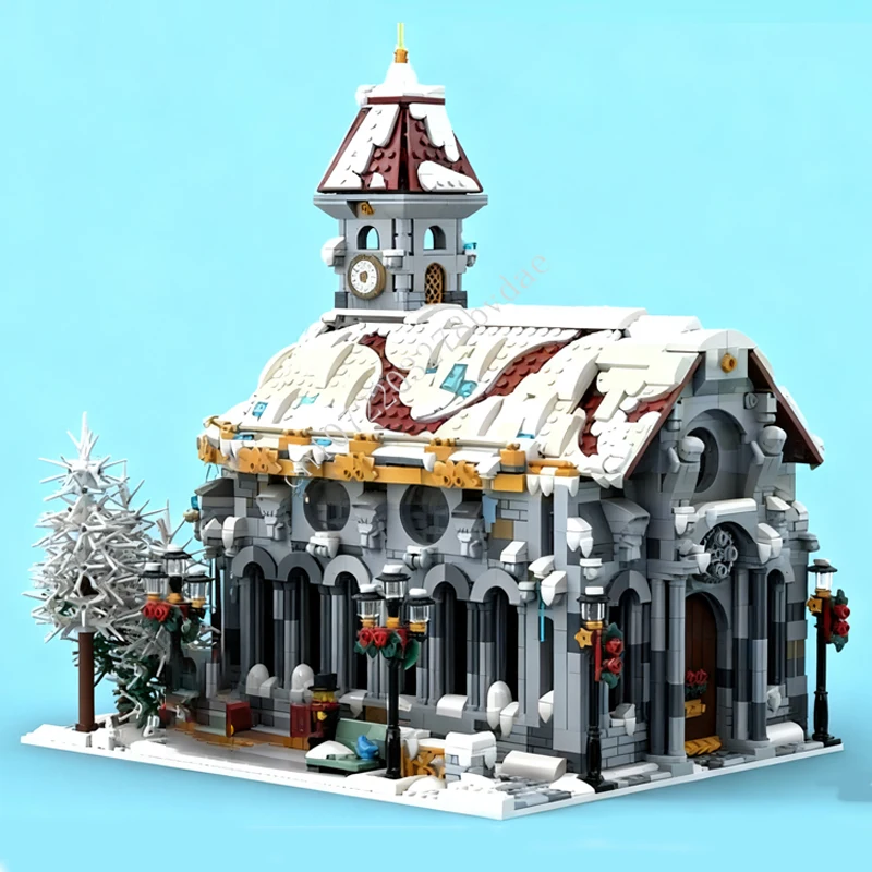 4017 Uds. Catedral de pueblo de invierno MOC vista de calle creativa modelo de bloques de construcción arquitectura DIY juguetes de modelos educativos de ensamblaje