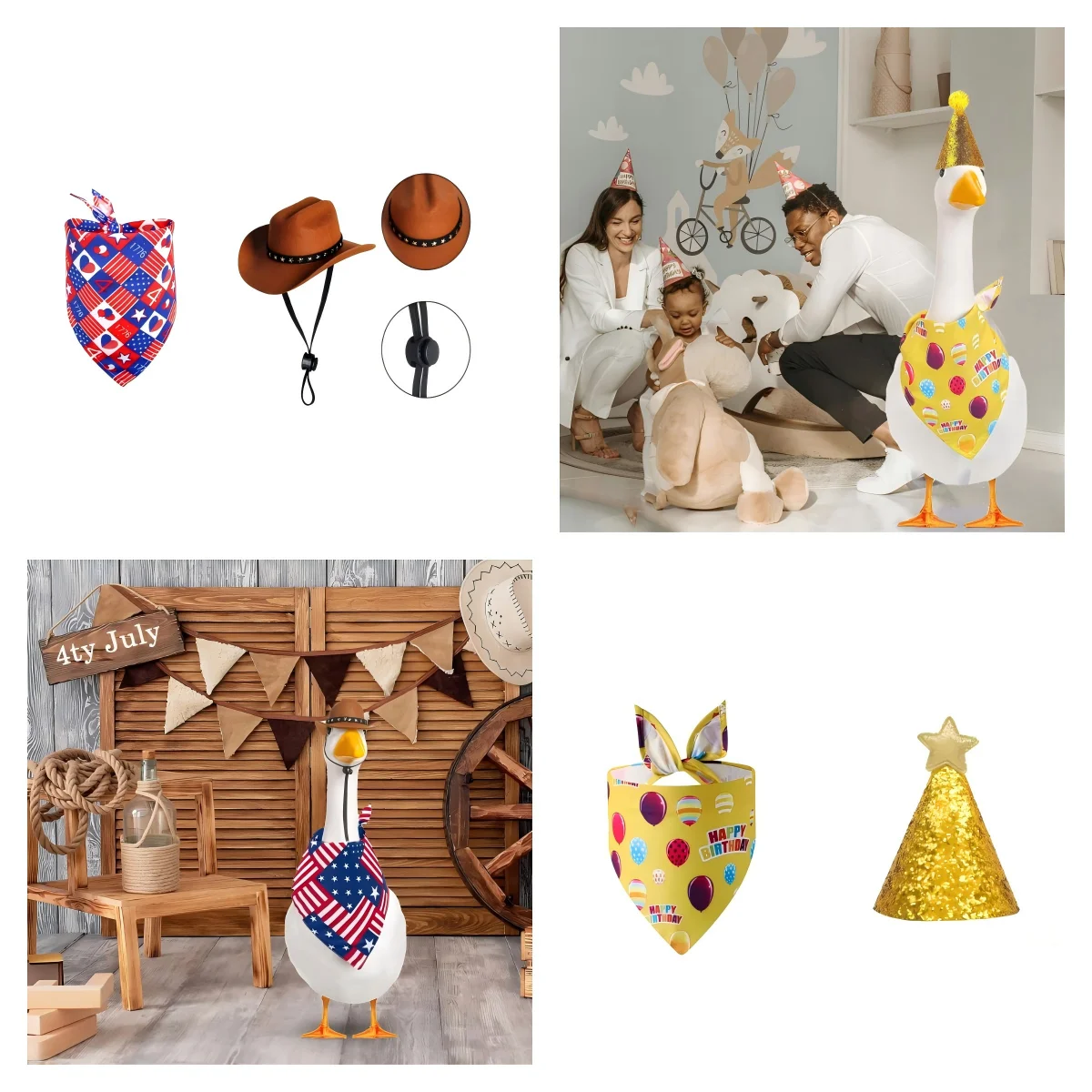 Porch Goose Outfits with Scarf and Hats For Independence Day/Birthday Lawn Patio Garden  Goose Statue Costume Accessories
