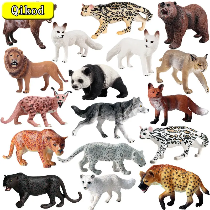 Simulazione figurine di fauna selvatica animali Action Figures Zoo Panther leopardi lupi Fox Lynx Giant Panda Model collezione di giocattoli per