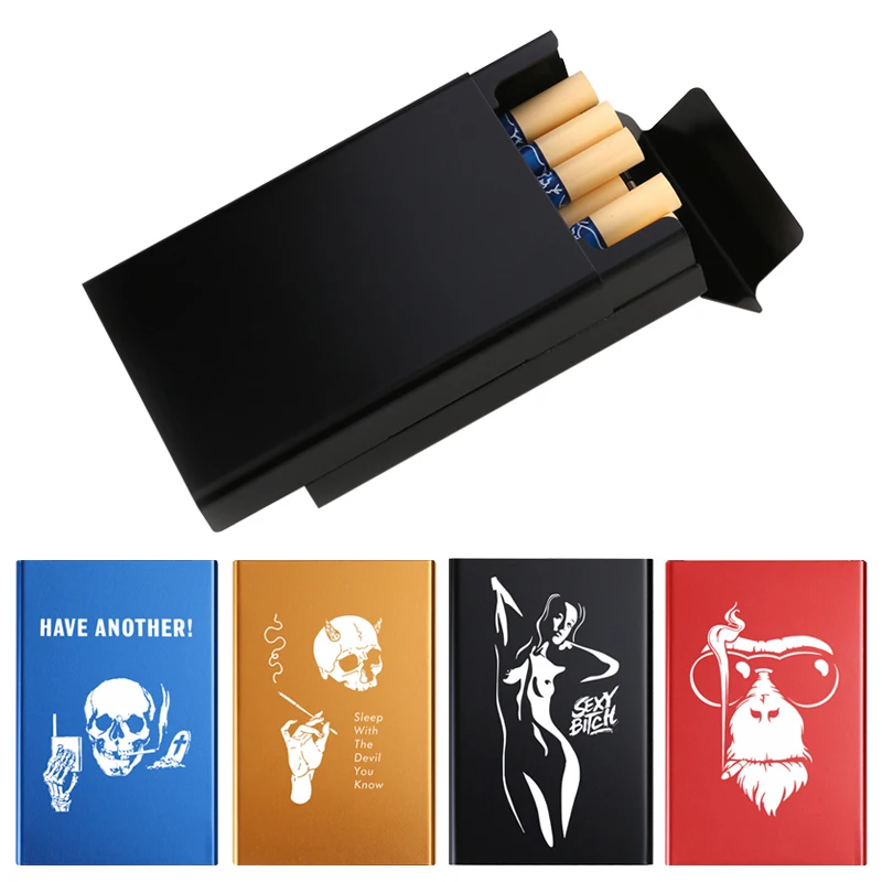 20-Sticks Red Blue Gold Black Metal Aluminum Alloy Sliding Cigarette Case Box Custom LOGO Name Laser Engraving Smoking Gift Man