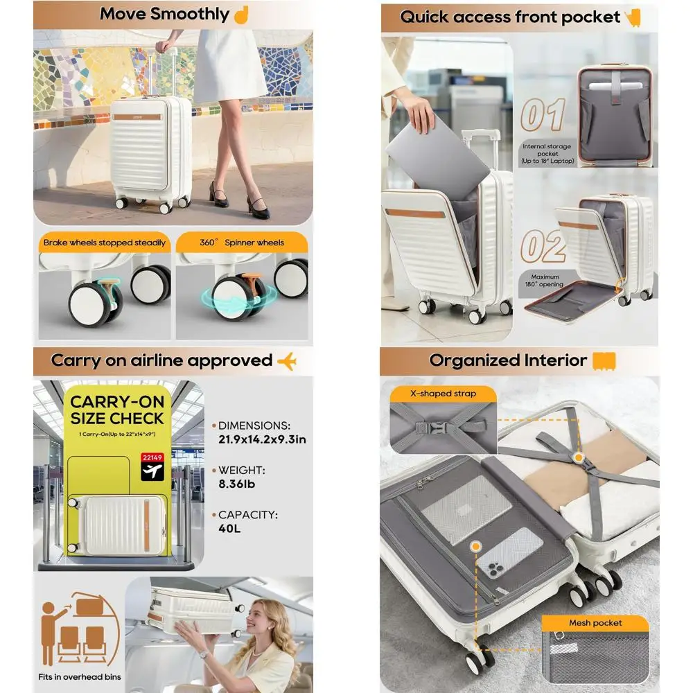 

Переднее отделение 20, одобренная TSA, твердая ручная кладь Spinner с подстаканником для путешествий