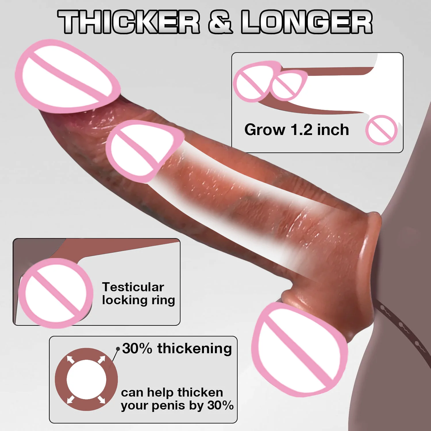 Reusable Enlarger Soft Realistic Penis Sleeve Big Growth Real Silicone Dick Delayed Ejection Extend Cock Condom Sex Toys For Man view 5