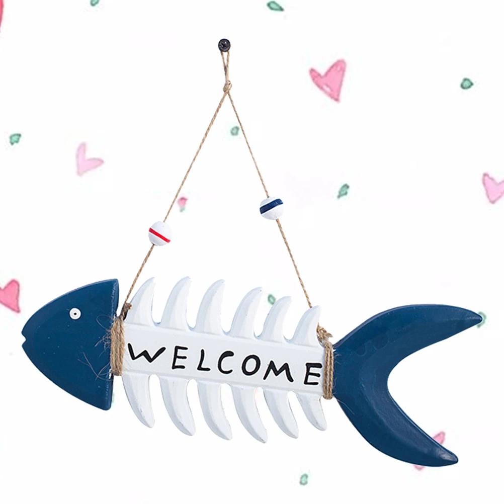 

Wooden Fishbone Hanging Ornament Mediterranean Style Welcome Board Pendant For Home Shop Wall Decor Hanging Decoration Accessory