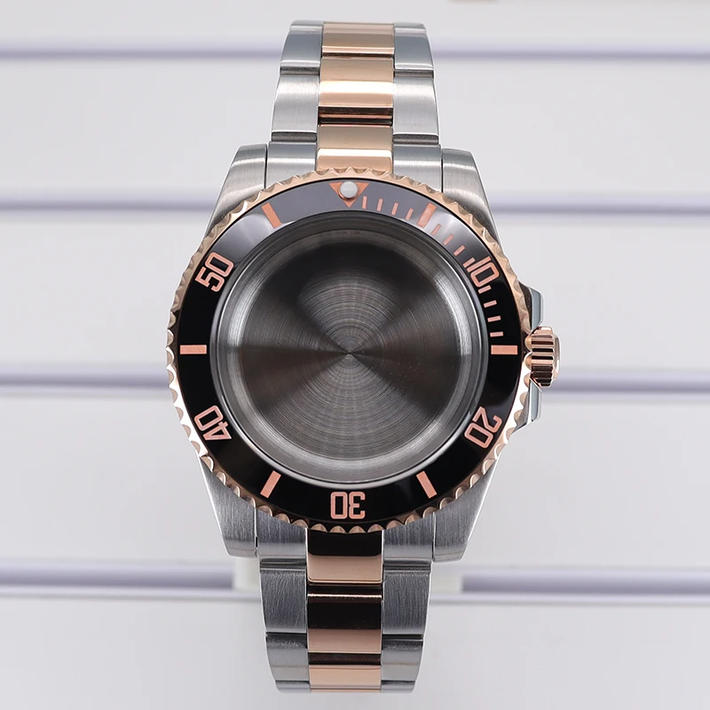 

20ATM Dive 40mm SUB GMT Watch Case Strap Sapphire For NH35 NH36 NH34 NH38 Miyota 8215 Eta 2824 Movement Silver Rose Slide Buckle