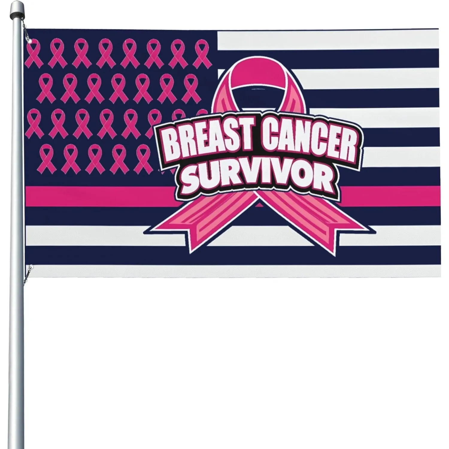 1pc. Pink Ribbon Breast Cancer Survivor Flag Pink Ribbon Support Garden Flags for Outside Feet Banner Yard Signs Decoration