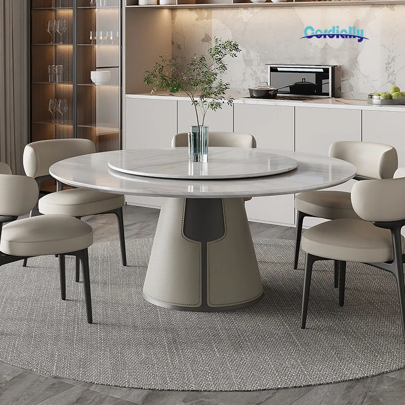 Luxury White Marble Round Dining Table With Lazy Susan 36mm Thick Italian Style High End Home Furniture