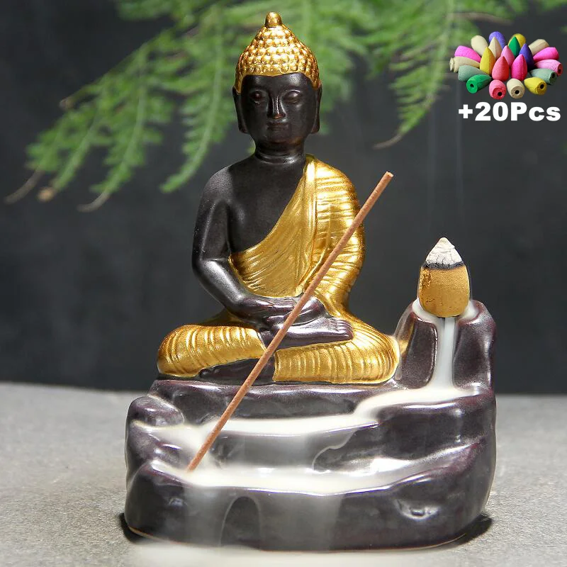 

20 Incense Cones Chinese Buddha Zen Mascot Lucky FengShui Home Decoration Yoga Room Ornaments Handmade Backflow Incense Burner