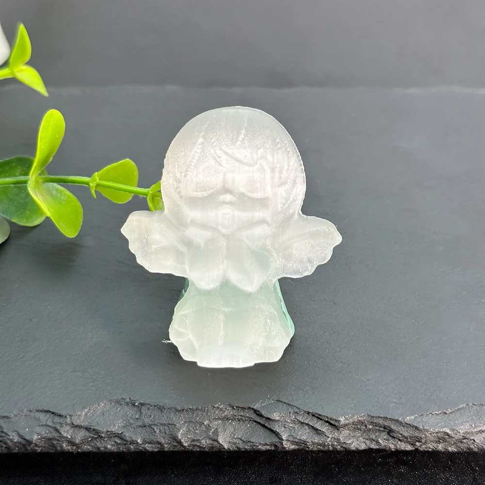 1 pièce, mini ailes d'ange élégantes en sélénite naturelle transparente sculptée, décoration de maison en cristal - Artisanat de pierres précieuses unique fait à la main