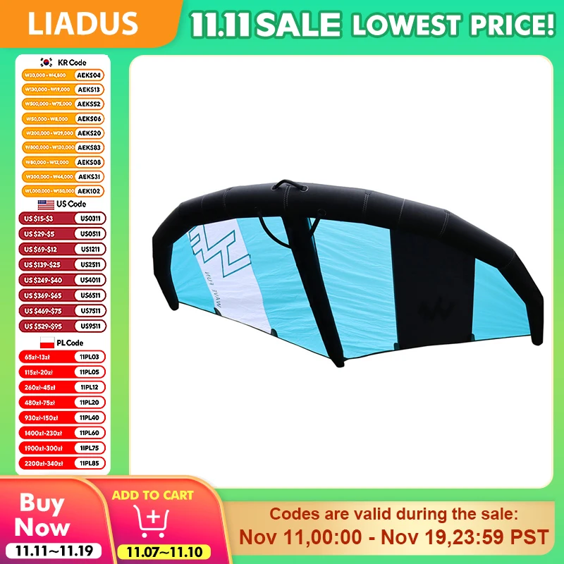 

Inflatable 5.0 Square Meter Surfing Wing SUP Stand-Up Paddleboard Portable Surf Sail Water Sports Kiteboard with Air Pump Bag