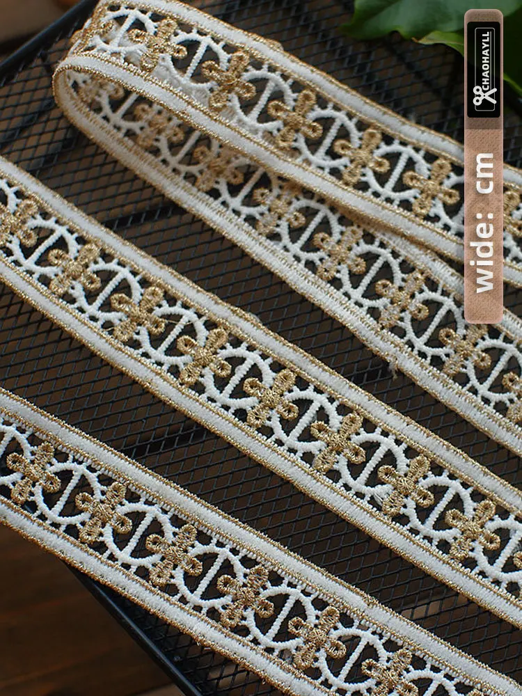 1Yard Golden Embroidered Mesh Lace Ribbon for Fringe Trim Party Wedding Dress Applique Collar Patches Sewing Accessories African