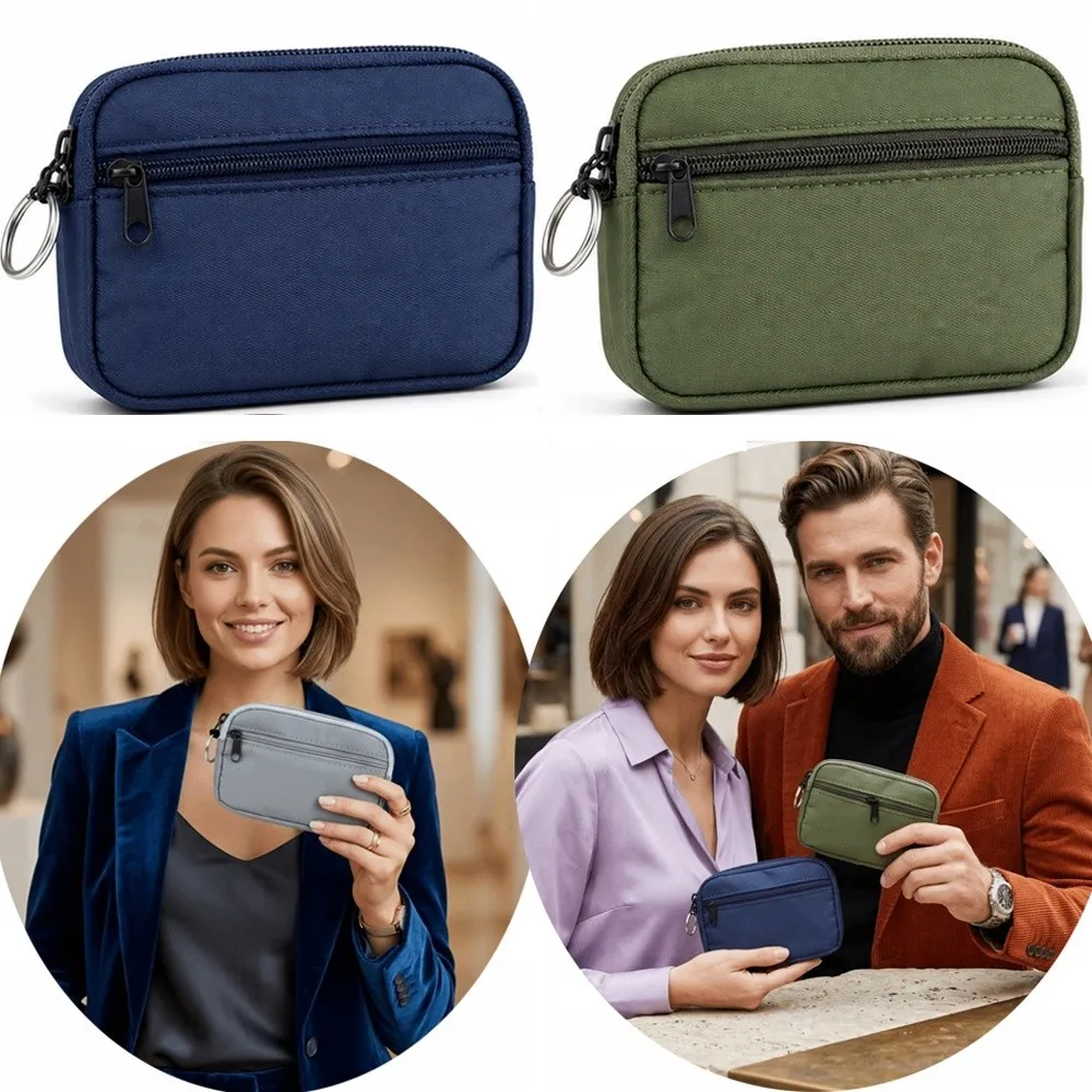 New Nylon Mini Coin Purse Portable Double Layer Change Purse Hanging Waterproof ID Card Case Daily Carry