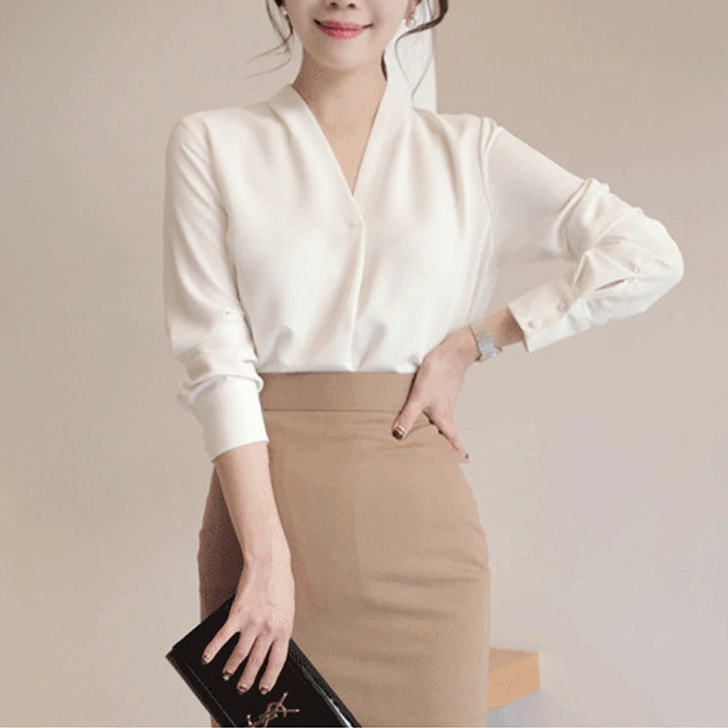 Spring Korean Style  Long Sleeve Shirt New Fashion Elegant White Chiffon Blouse Office-lady Loose Socialite Womens Tops 9382 50