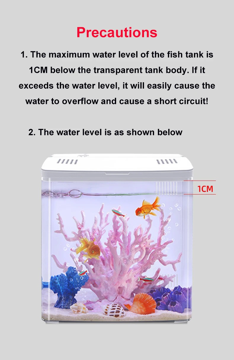 USB Aquarium Fish Tank No Water Change Self-circulating Ecological 5L Fish Tank with Slient Pump Led Lamp for Office Home