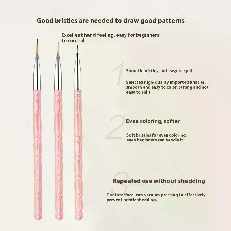 3 szt./zestaw Pędzle do zdobienia paznokci Pędzel do precyzyjnych linii do cienkich detali Pędzel do precyzyjnego rysowania Pędzel do lakieru żelowego UV Narzędzie do projektowania paznokci