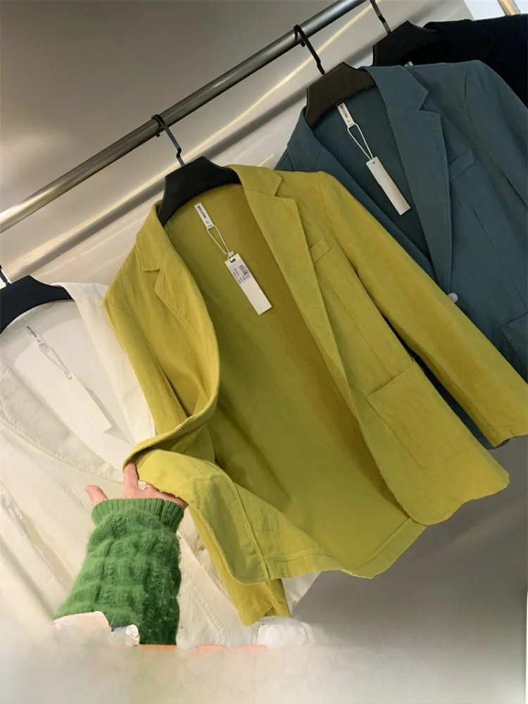 

Cool Breathable Cotton Linen Men's Casual Summer Jaet Comfortable Fit Stand Sle Long Sve Two Button Pure Color