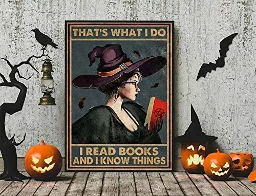 Witch Reading Metal Signs Vintage Club Decor I Read Books And I Know Things Tin Poster Home Bedroom Office Wall Decor Plaqu sign