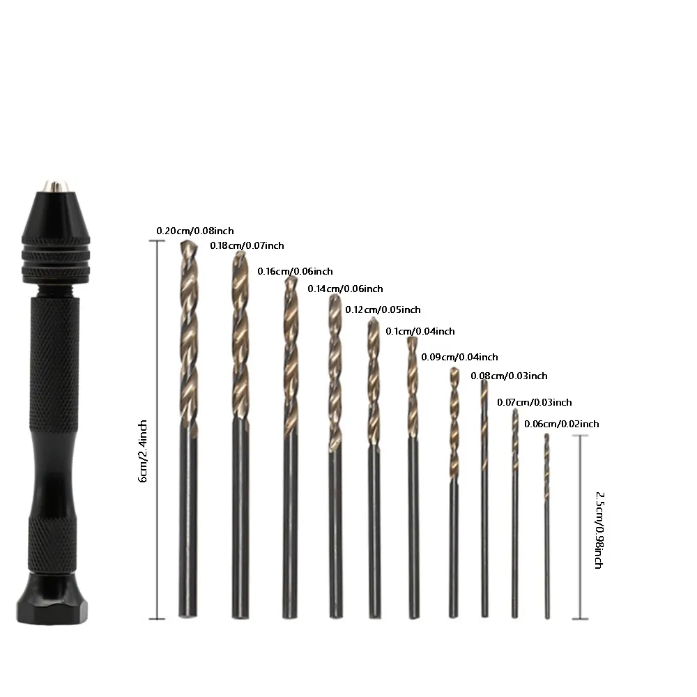 

Micro Twist Hand Twist Drills Set Pin Vise DIY Hole Maker Precision Drill with 10pcs Bits Drill Bits Set Resin Craft