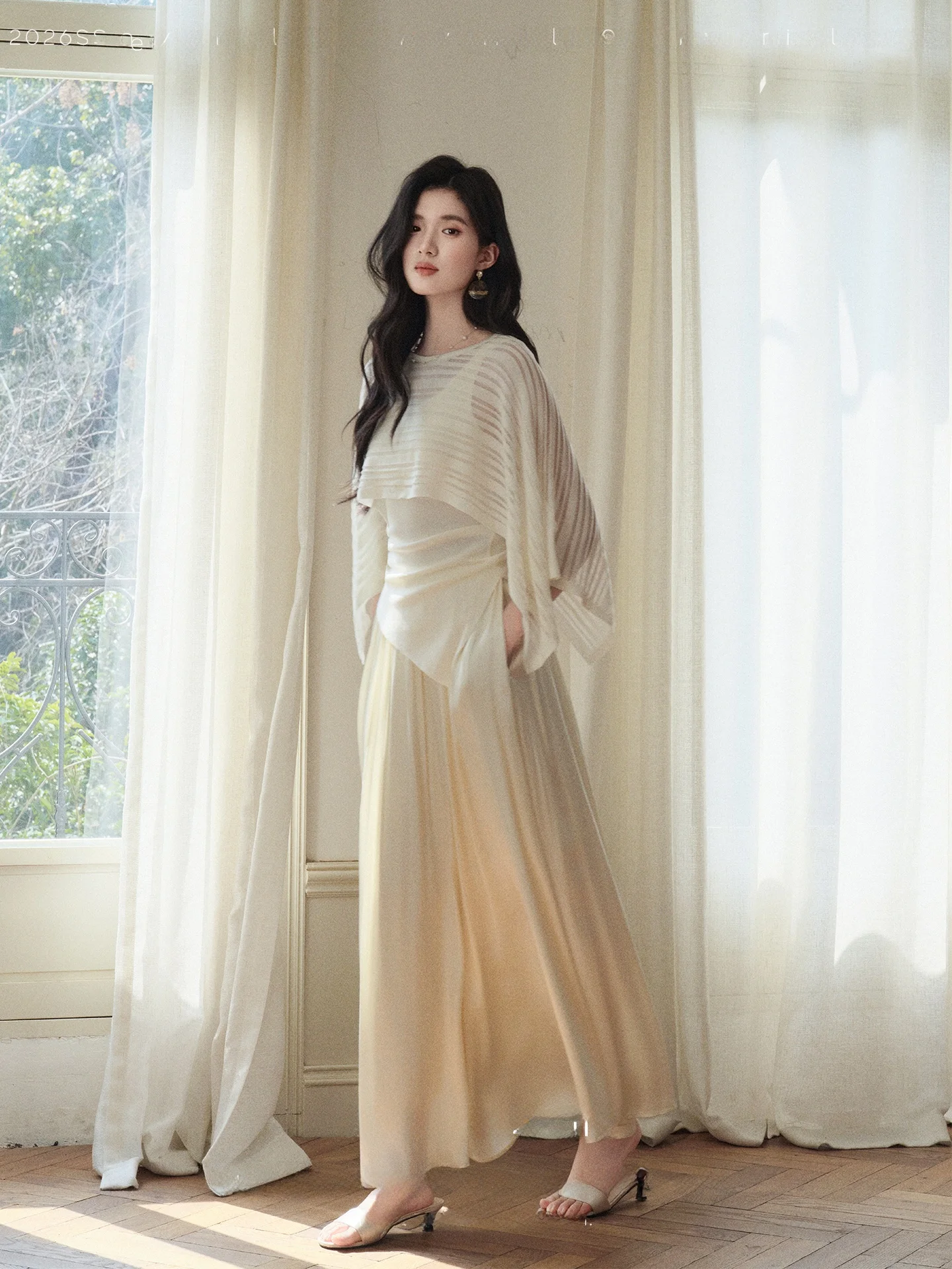 

Translucent Feel Rylee Knitted Set with Shawl Long Half Skirt Vest Spring Summer Fashion Women's Three-piece Ensemble