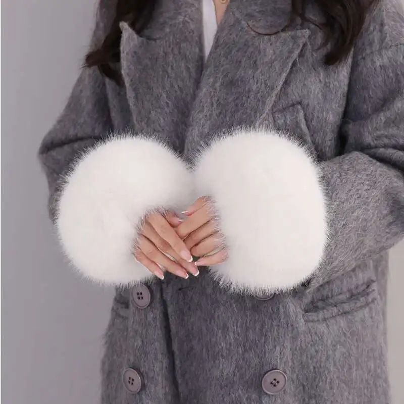 ผู้หญิงฤดูหนาว Faux FUR Cuffs Luxury Fox FUR Cuffs ขนสัตว์ธรรมชาติสําหรับเสื้อแขน Furry ขนขนสัตว์ปลอมสายรัดข้อมือถุงมือ