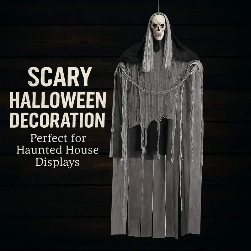

Light Up Halloween Hanging Skeleton Ghost Grim Reaper, Outdoor Horror Props With Sound Activation For Yard Party Decoration