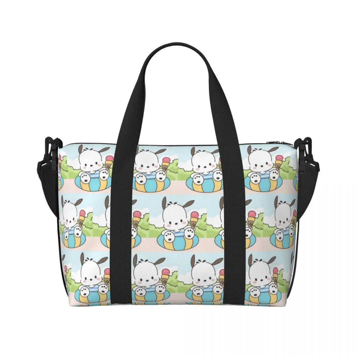 

Custom Sanrio Pochacco Cartoon Tote Bag Women Large Capacity Kawaii Anime Beach Gym Shoulder Travel Bag