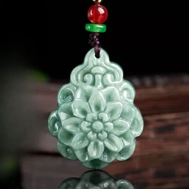 Jade Bean Rose Pendant Men's and Women's Jade Flower Blossom Rich Jewelry