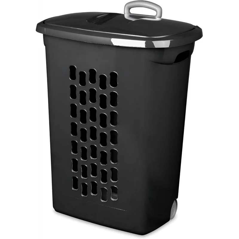 

2026 New：Ultra Laundry Hamper, Wheeled Plastic Clothes Bin with Retractable Secure Grip Handle, Reinforced, and Fl