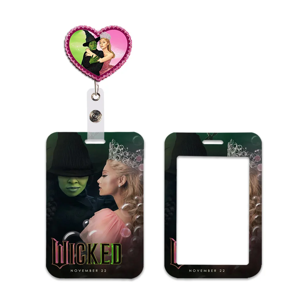 

W Wicked Movie Card Holder Neck Strap Glitter Acrylic Reel Clip Badge Keychains Student Id Card Lanyard Holder Accessories