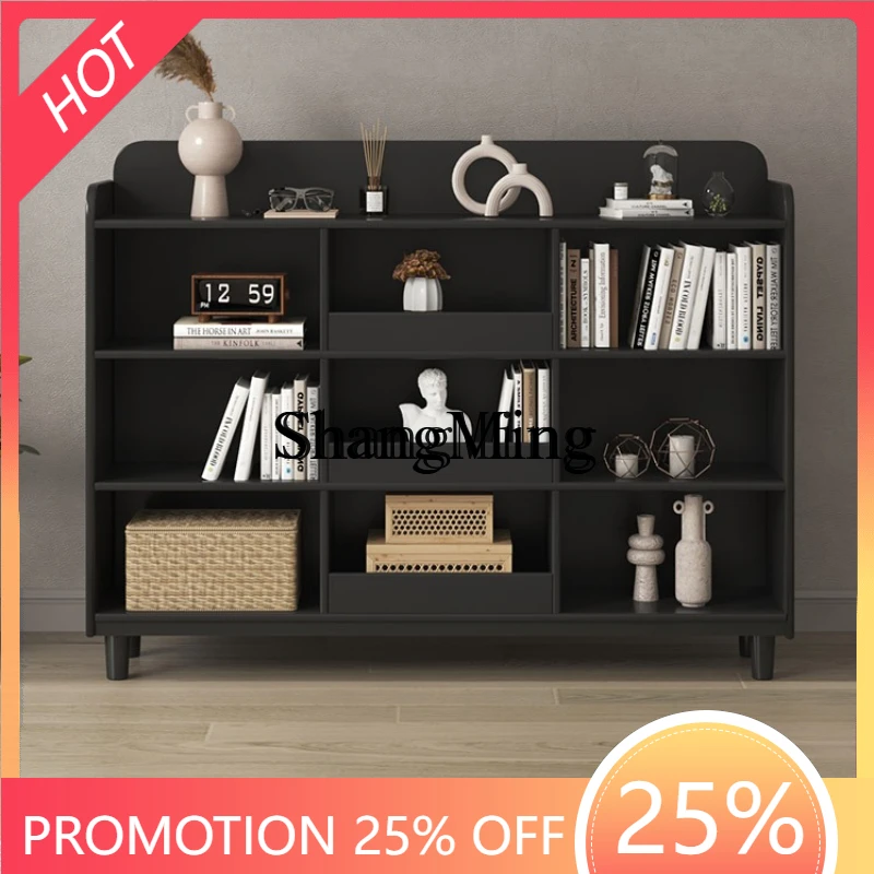 

SM New Bookshelf Shelf Floor-to-ceiling Home Children's Bookcase Simple Walnut Lattice Cabinet