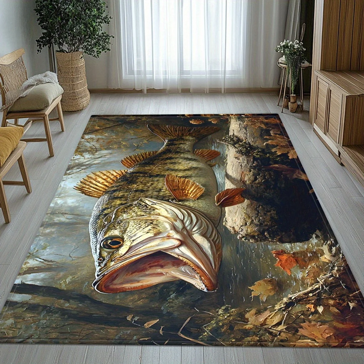 3D Illusion Fish Area Rug - Rectangular Optical Mat for Living Room Bedroom Entryway Kitchen Bathroom Indoor Outdoor Decor