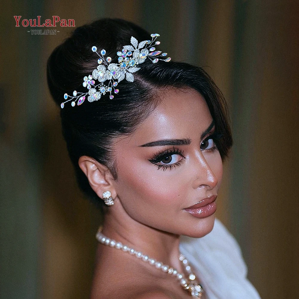 TOPQUEEN Elegant Wedding Alloy Flower Hair Comb Rhinestone Bride Headdress Bridesmaid Hair Accessories Fashion Headwear HP925
