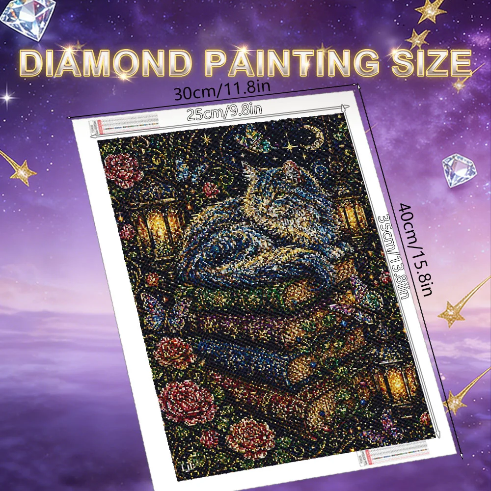 HUACAN 5D Diamantmalerei Katze Tier Heim Wandkunst Deko Mosaik 5D Rosenblüten Buch DIY Handarbeiten Komplettset Kunst – Detail 3
