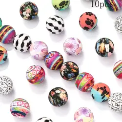 10Pcs 15mm New Silicone Beads Round Pow Flower Print Focal Bead DIY Necklace Bracelet For Jewelry Making Handmade Accessories