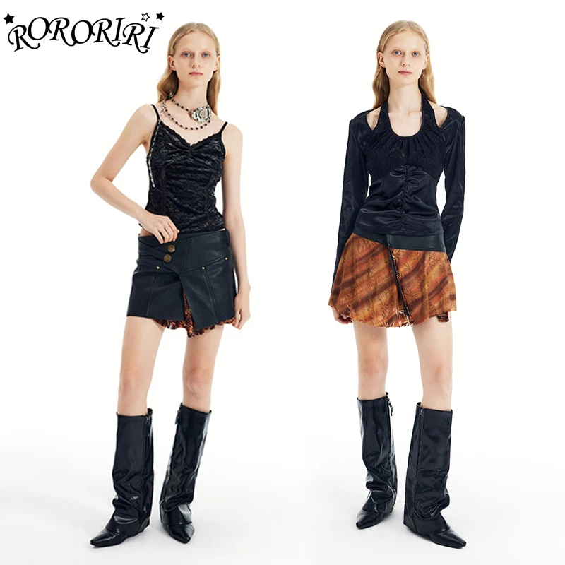 

RORORIRI Reversible Black Leather Mini Skirt for Women Low Waist A-line PU Skirt Steampunk Y2k Short Bottoms Vintage Clothes