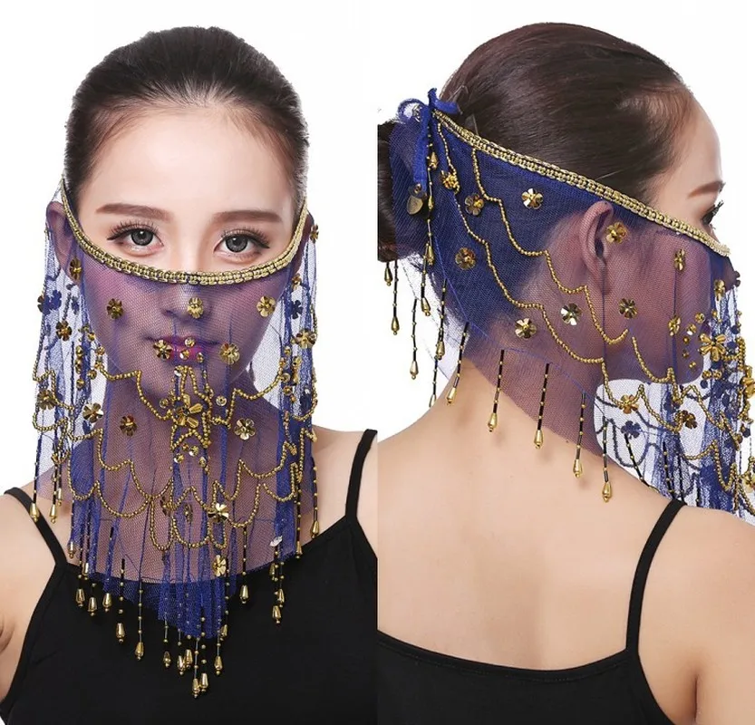 Womens Dance Veil With Beads Tassel Face Curtain