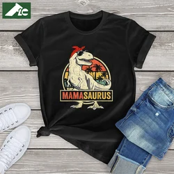 FLC 100% Cotton Mamasaurus Dinosaur Print T-shirt T Rex Gift Mama Saurus Family Matching Crew Neck Short Sleeve Women Clothing