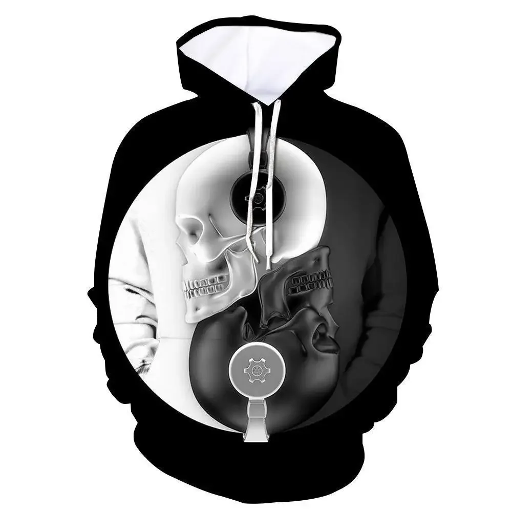 

Толстовка с рисунком черепа, мужская толстовка с капюшоном, повседневный пуловер с длинными рукавами, обычная для весны и осени, удобная женская толстовка с капюшоном