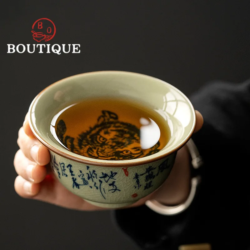 100ml Old Pottery Mud Teacup Zen Tiger Tea Pair Cup for Tea Personal Cup Puer Tea Bowl Household for Tea Accessories Ornaments