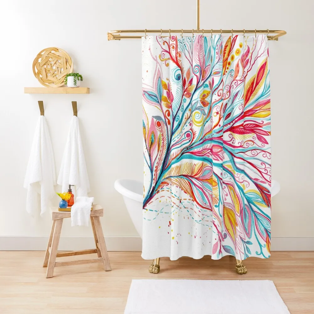 

Contemplation - original intuitive abstract watercolour painting in turquoise and coral by Kirsten Bailey Shower Curtain