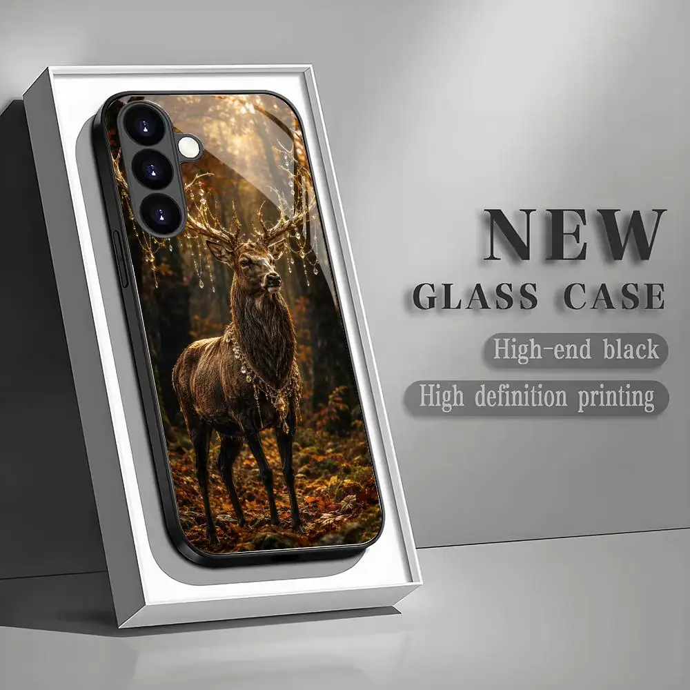 Brown elk pattern Tempered Glass TPU Fashion phone case for Samsung Galaxy S26/S25/S24/S23/S22/S21 FE Ultra Plus Shockproof