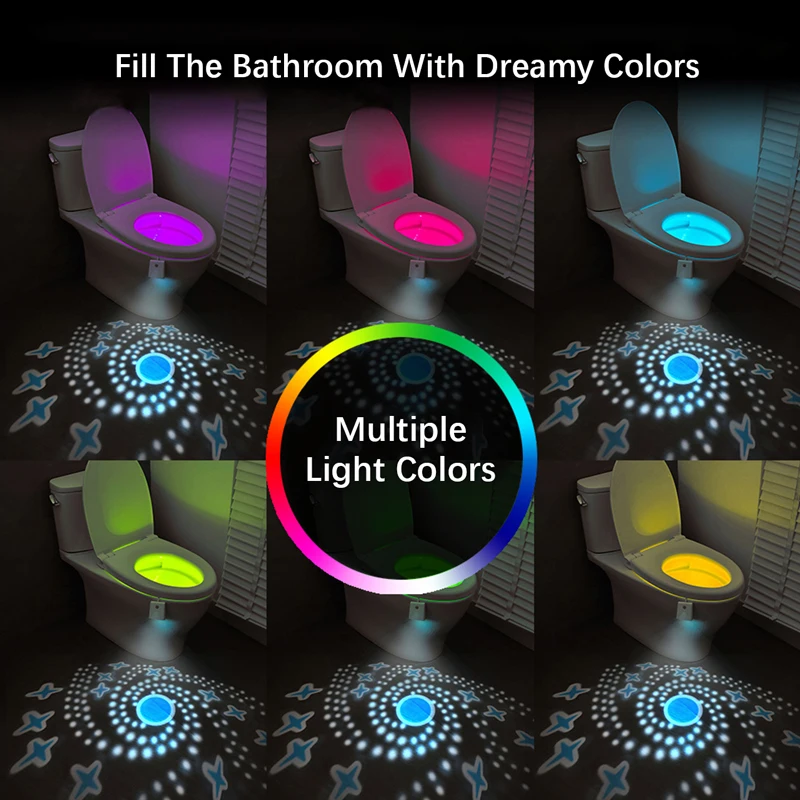 Toilet Night Lights,Projection lamp,Motion Activated LED Light,10 Colors Changing,Waterproff Illuminate Nightlight for Bathroom