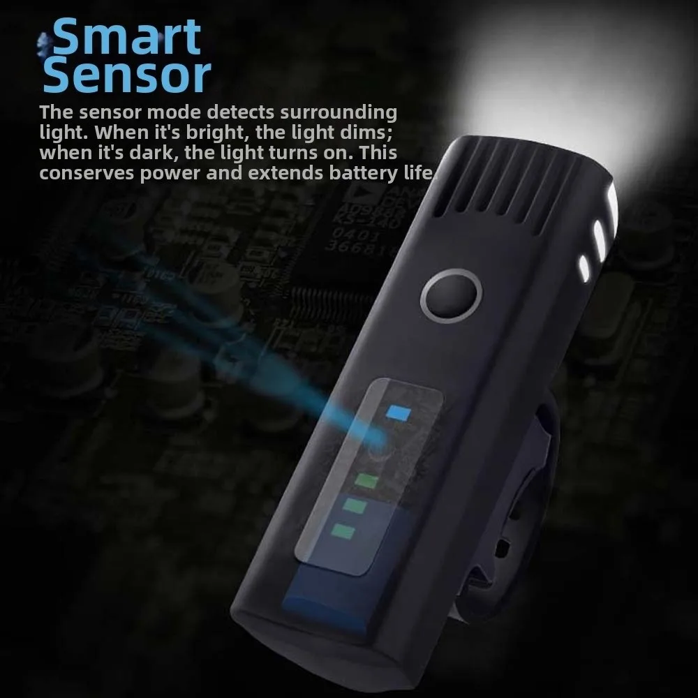 مصباح أمامي للدراجة قابل لإعادة الشحن عبر USB، مستشعر ذكي للضوء، سهل التركيب، أضواء الدراجة الأمامية المضادة لرذاذ الماء