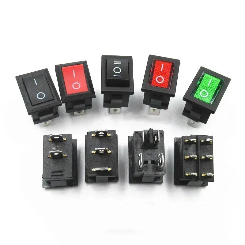 100PCS/LOT KCD1 Series 2/3/4/6 Pin Boat Car Rocker Position Power Switches 15mm x 21mm Black Red Green 6A/250V 10A/125V AC