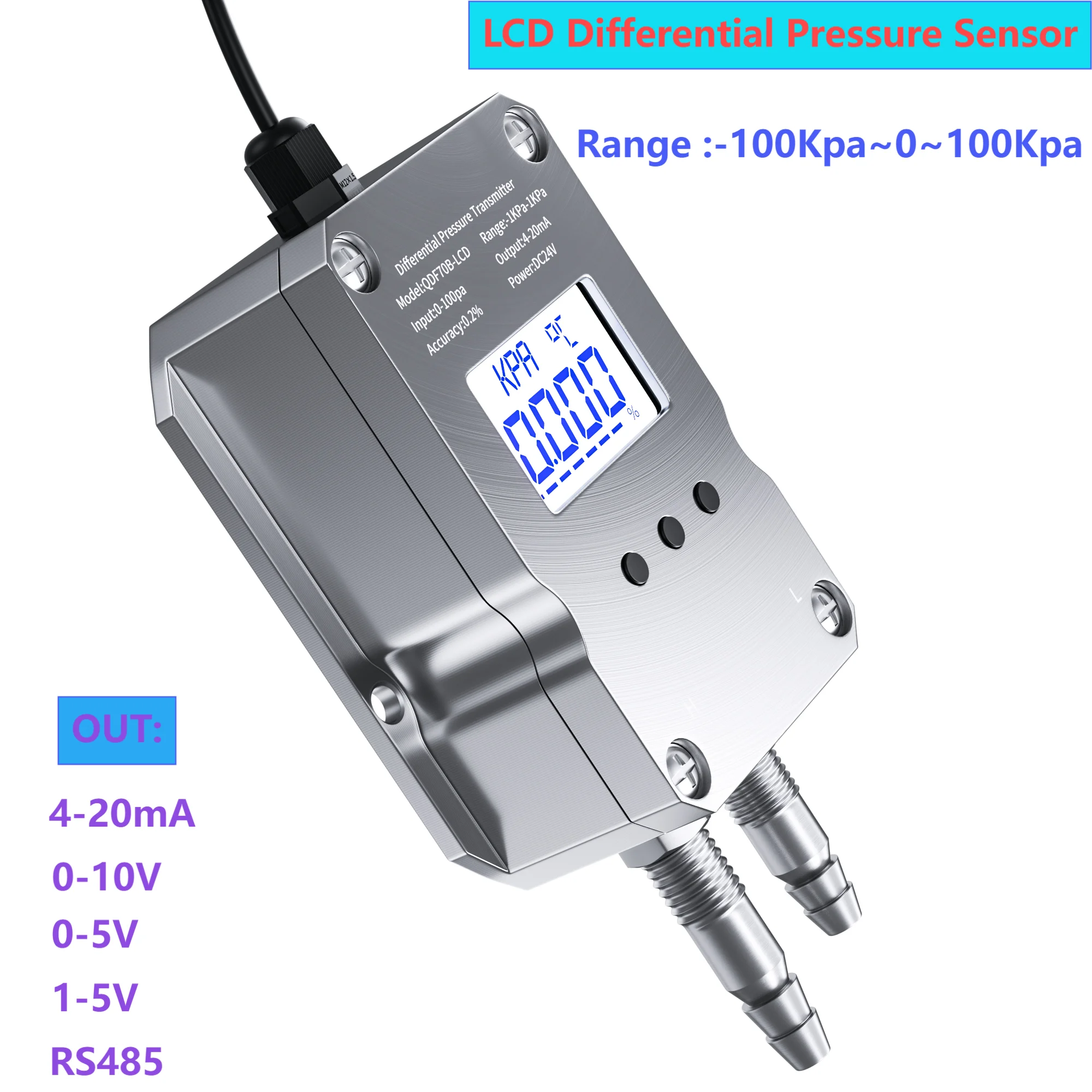 LCD Differential Pressure Transmitter 4-20mA 0-10V 0-5V 1-5V Air Pressure Converter 300Pa 500Pa 50Kpa Wind Pressure Sensor