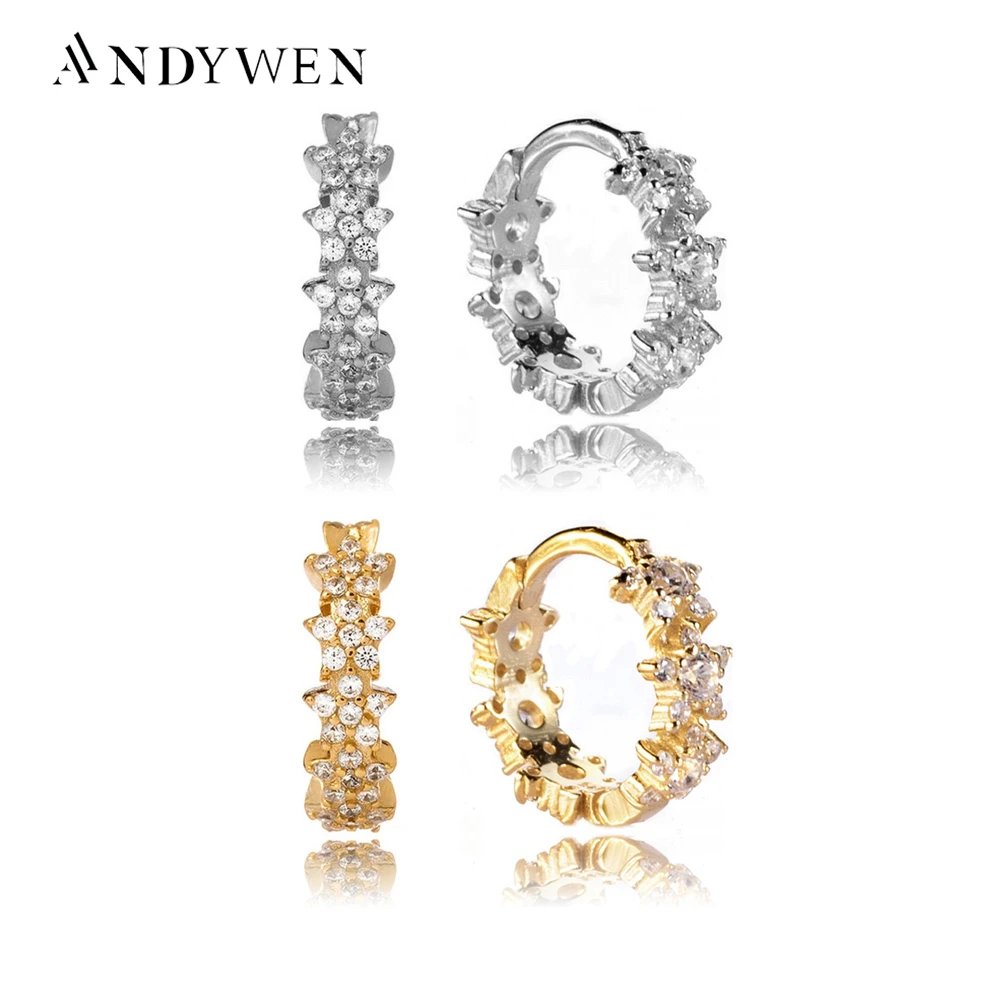 ANDYWEN 925 Sterling Silver Sunflower Hoops Pendiente Piercing Ohrringe Earring Circle Gold Rock Punk Crystal Zircon CZ Jewelry