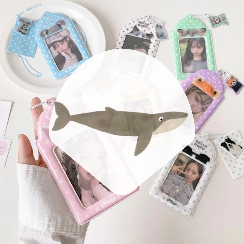 Cute Animal PVC Photocard Holder with Matching Charm Polka Dot Design Affordable Kpop Merch for Fans