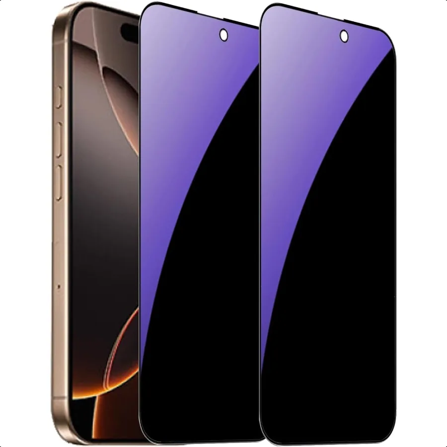 Confezione da 2 vetri temperati antiblu per la privacy per iPhone 16 Pro Pellicola salvaschermo anti-spia Pellicola anti-peeping da 6,3 pollici Blu