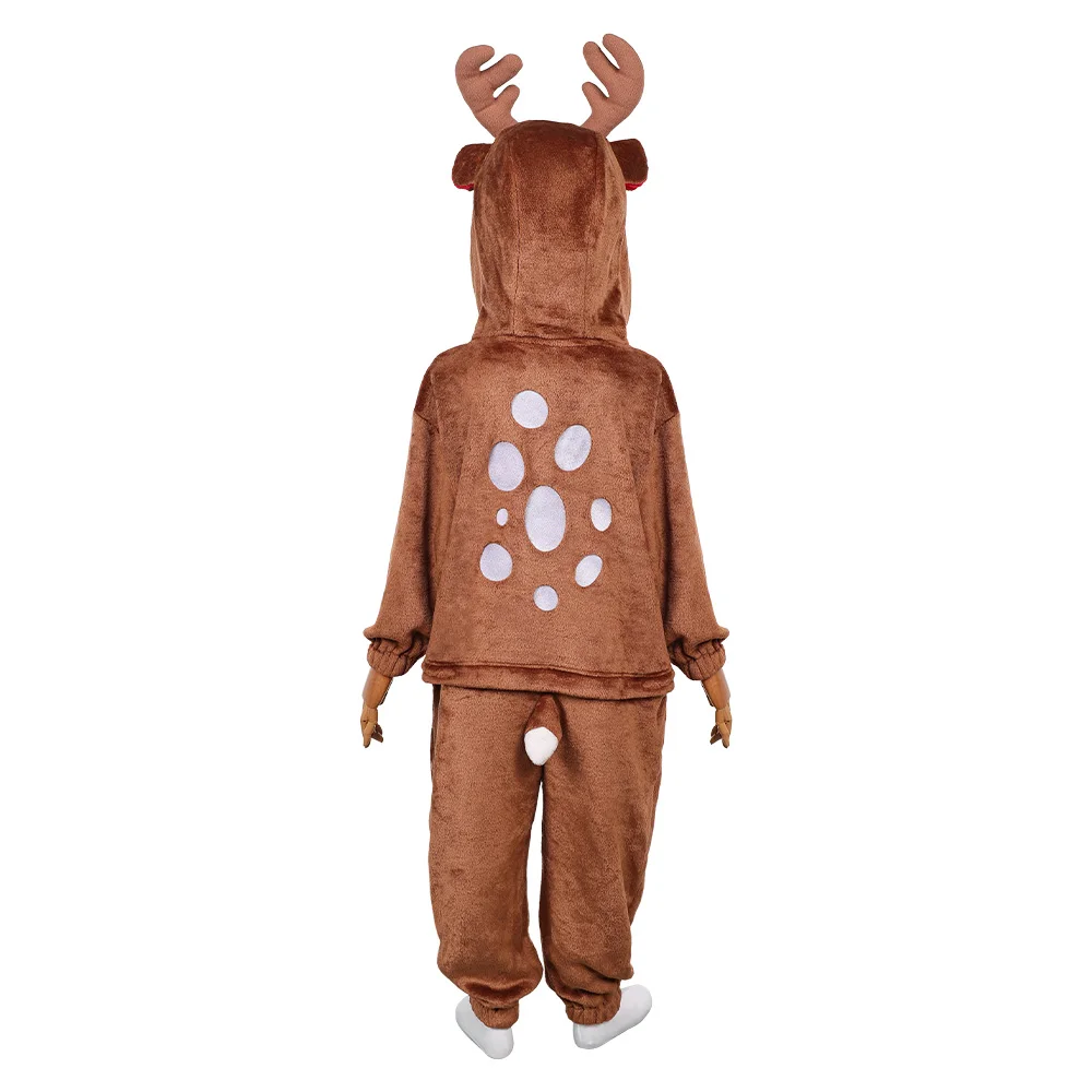 Kids Reindeer Cosplay Pajamas Costume Animal Brown Deer Disguise Boy Girl Nightwear Halloween Christmas Carnival Party Jumpsuit view 4