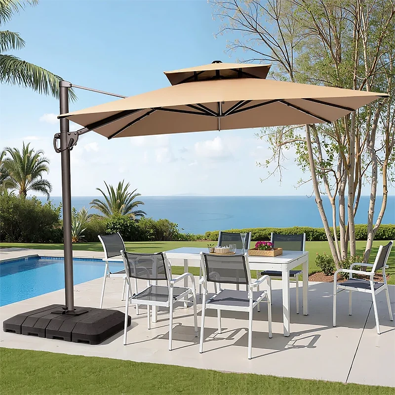 Top Qualität Offset Banana Terrasse Regenschirm Hängen Outdoor Led-leuchten Stile Cantilever Regenschirme Sonnenschirm Mit Led-Licht