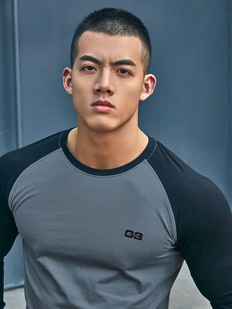 

Moka Cube Contrast Color Training Long Sve T-irt Youth Fitn Sportswear Breathable Sweat Absorbent Cotton Polyester